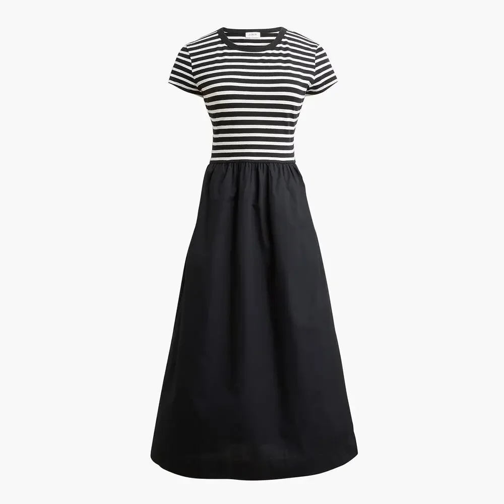 J. Crew Striped Knit Mixy Dress Short Sleeve Midi Black Ivory Womens Size Small - Picture 2 of 12